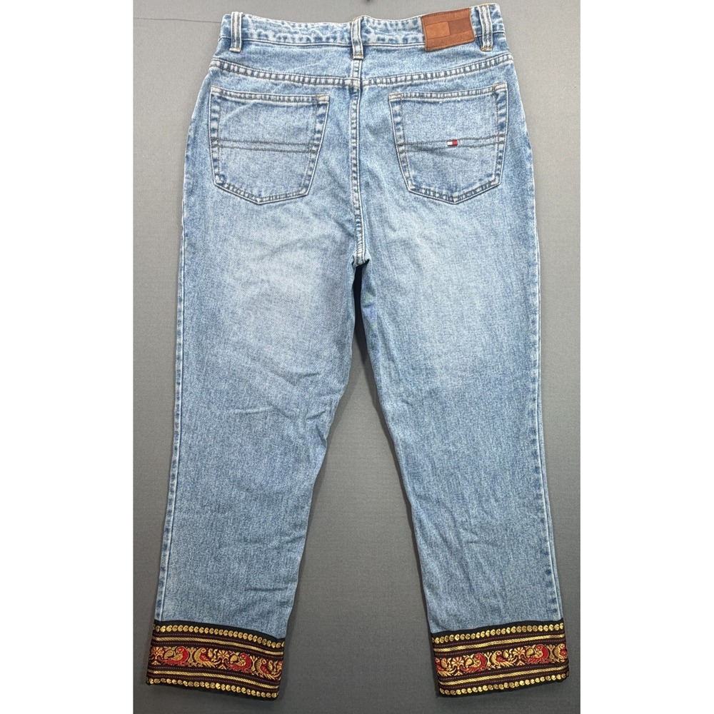 Tommy Hilfiger Vintage 90s High Rise Jeans Tapestry Hem Light Wash | Women's 8 - Picture 2 of 15